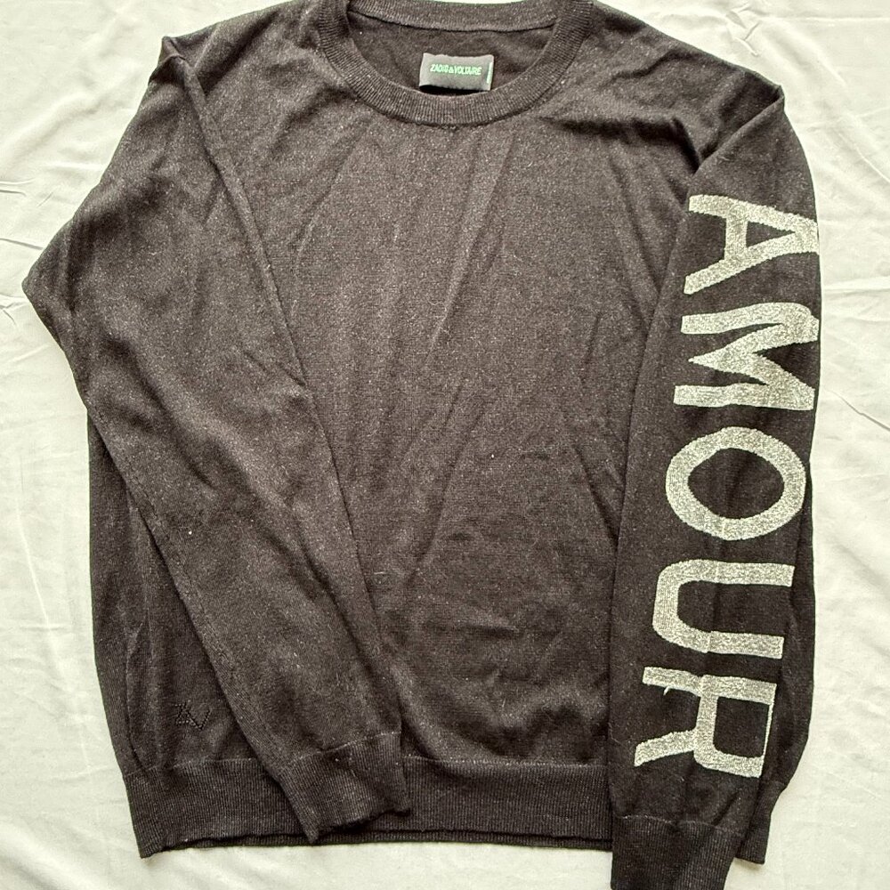 Zadig & Voltaire Kansas Amour Sweater Lightweight Black Knit Size Medium